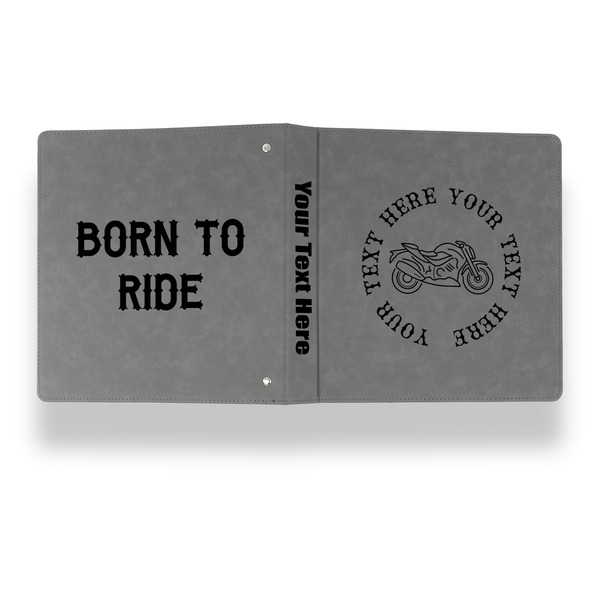 Motorcycle Leather Binder - 1" - Grey - Back Spine Front View