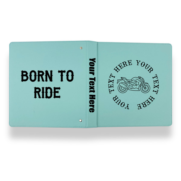 Motorcycle Leather Binder - 1" - Teal - Back Spine Front View