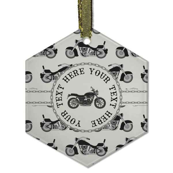 Custom Motorcycle Flat Glass Ornament - Hexagon w/ Name or Text