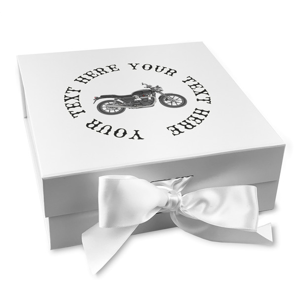Custom Motorcycle Gift Box with Magnetic Lid - White (Personalized)