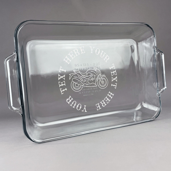 Custom Motorcycle Glass Baking Dish with Truefit Lid - 13in x 9in (Personalized)