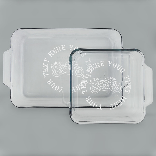 Custom Motorcycle Set of Glass Baking & Cake Dish - 13in x 9in & 8in x 8in (Personalized)