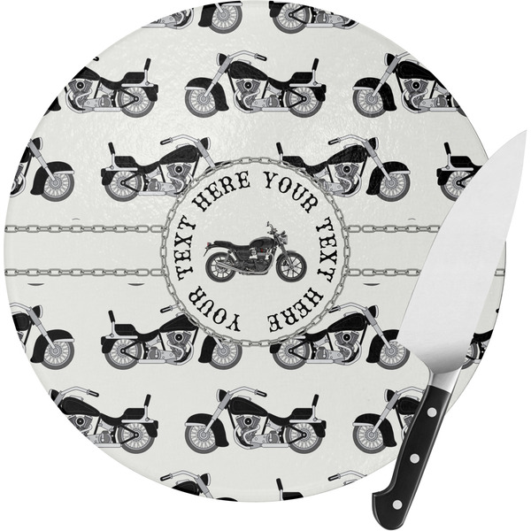 Custom Motorcycle Round Glass Cutting Board - Medium (Personalized)