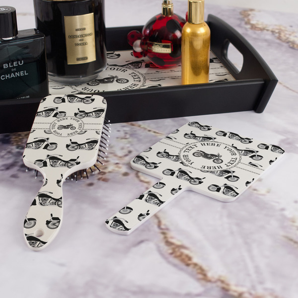 Motorcycle Hair Brush and Hand Mirror - Bathroom Scene