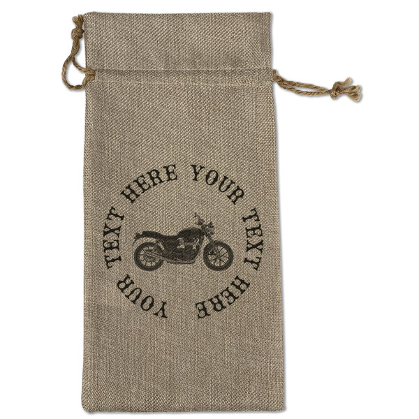 Custom Motorcycle Large Burlap Gift Bag - Front (Personalized)