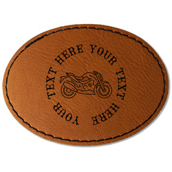 Motorcycle Faux Leather Iron On Patch - Oval (Personalized)