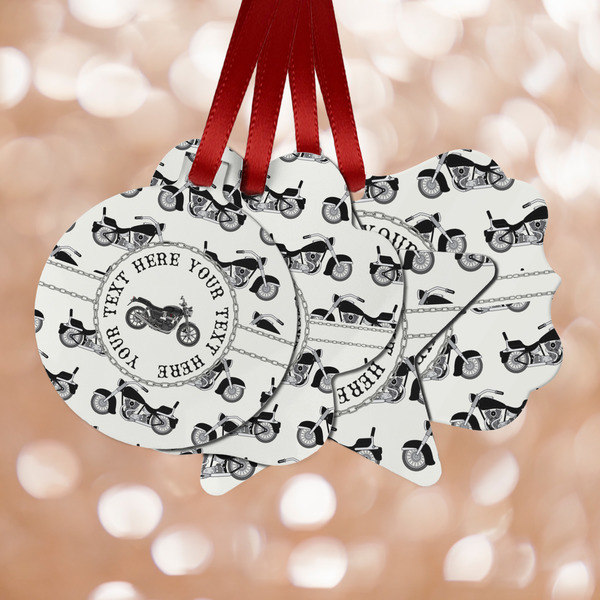 Custom Motorcycle Metal Ornaments - Double Sided w/ Name or Text