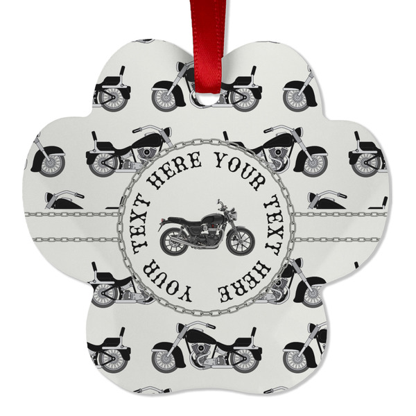 Custom Motorcycle Metal Paw Ornament - Double Sided w/ Name or Text