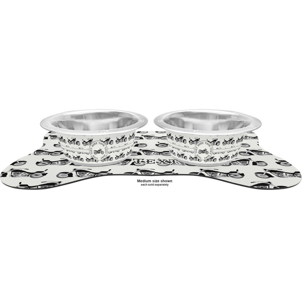 Motorcycle Metal Pet Bowls - On Dog Bone Shaped Mat