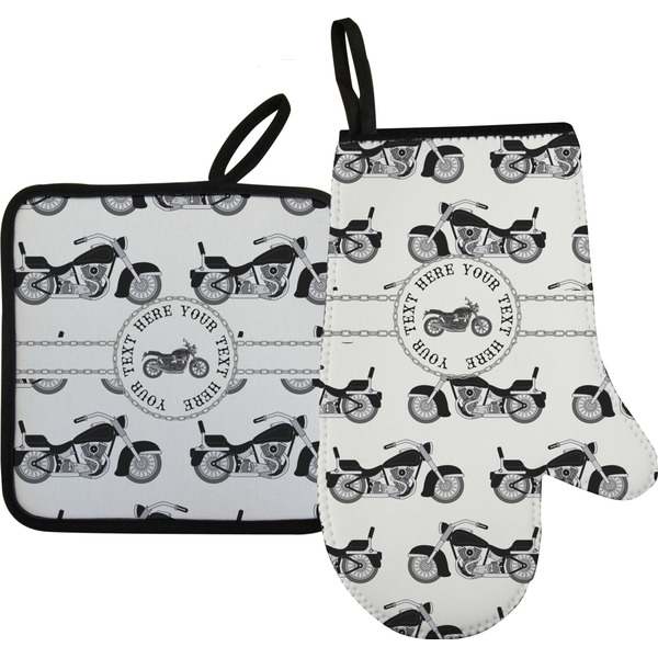 Custom Motorcycle Right Oven Mitt & Pot Holder Set w/ Name or Text