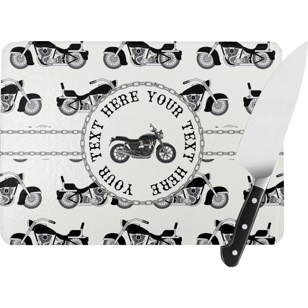 Custom Motorcycle Rectangular Glass Cutting Board - Large - 15.25"x11.25" w/ Name or Text