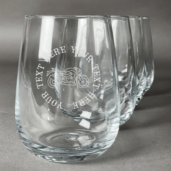 Custom Motorcycle Stemless Wine Glasses (Set of 4) (Personalized)
