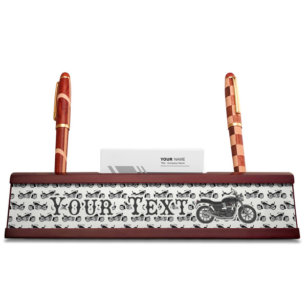 Motorcycle Red Mahogany Nameplates with Business Card Holder - Straight