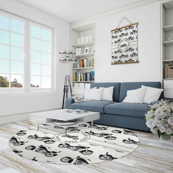 Motorcycle Round Area Rug - IN CONTEXT