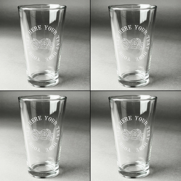 Motorcycle Set of Four Engraved Beer Glasses - Individual View