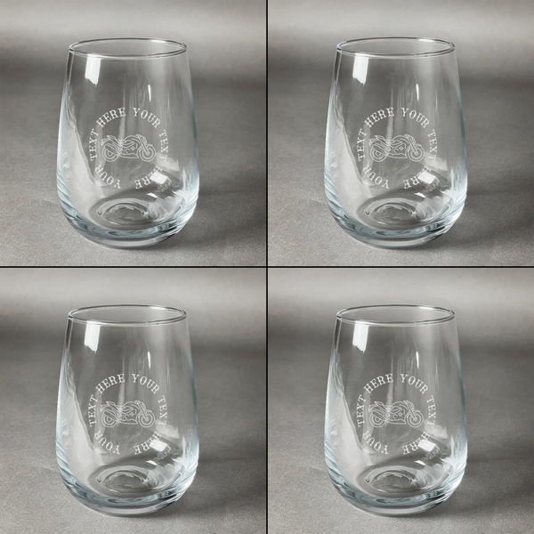 Motorcycle Set of Four Personalized Stemless Wineglasses (Approval)