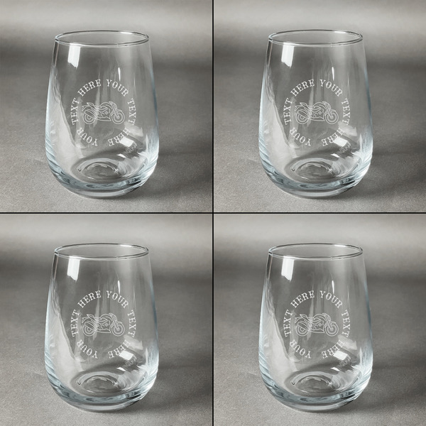 Motorcycle Set of Four Personalized Stemless Wineglasses (Approval)