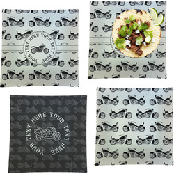 Motorcycle Set of 4 Glass Square Lunch / Dinner Plate 9.5" (Personalized)