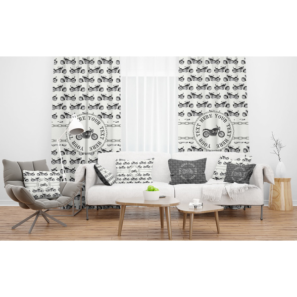 Motorcycle Sheer and Custom Curtains in Room with Matching Pillows