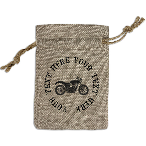 Custom Motorcycle Small Burlap Gift Bag - Front (Personalized)