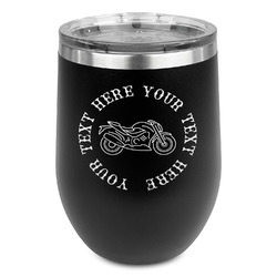 Motorcycle Stemless Stainless Steel Wine Tumbler - Black - Double Sided (Personalized)