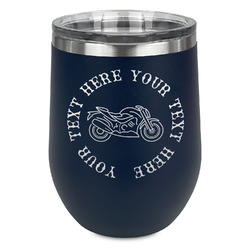 Motorcycle Stemless Stainless Steel Wine Tumbler - Navy - Double Sided (Personalized)