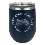 Motorcycle Stemless Stainless Steel Wine Tumbler - Navy - Single Sided (Personalized)