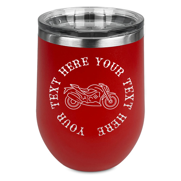 Custom Motorcycle Stemless Stainless Steel Wine Tumbler - Red - Double Sided (Personalized)