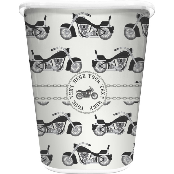 Custom Motorcycle Waste Basket - Single Sided (White) (Personalized)