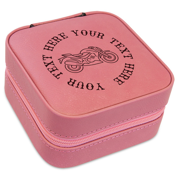 Custom Motorcycle Travel Jewelry Boxes - Pink Leather (Personalized)
