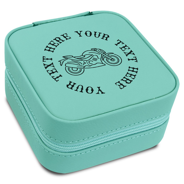 Custom Motorcycle Travel Jewelry Box - Teal Leather (Personalized)
