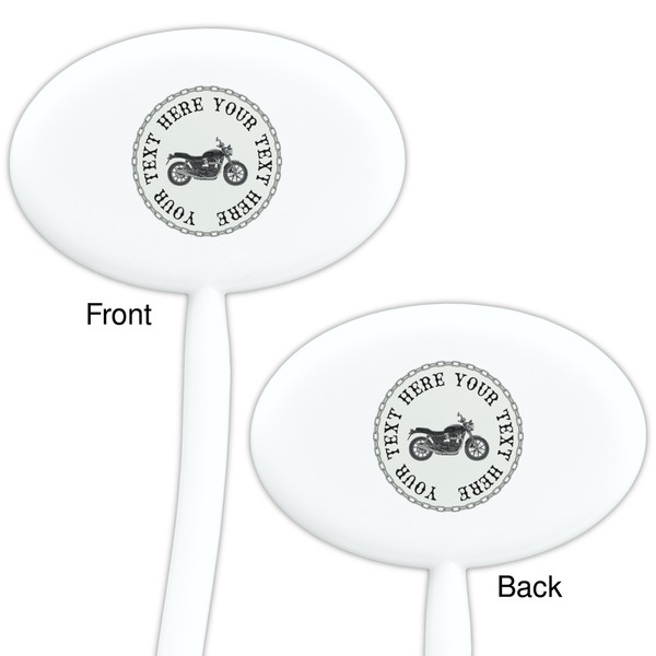 Motorcycle White Plastic 7" Stir Stick - Double Sided - Oval - Front & Back