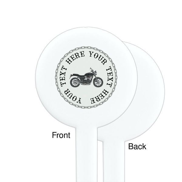 Motorcycle White Plastic 7" Stir Stick - Single Sided - Round - Front & Back