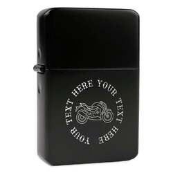 Motorcycle Windproof Lighter - Black - Double Sided & Lid Engraved (Personalized)