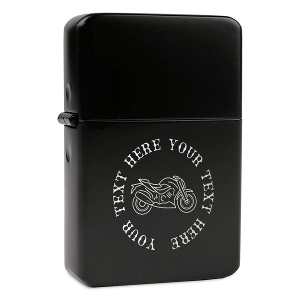 Custom Motorcycle Windproof Lighter - Black - Double Sided & Lid Engraved (Personalized)