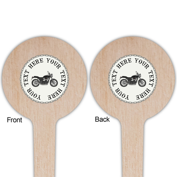 Motorcycle Wooden 4" Food Pick - Round - Double Sided - Front & Back