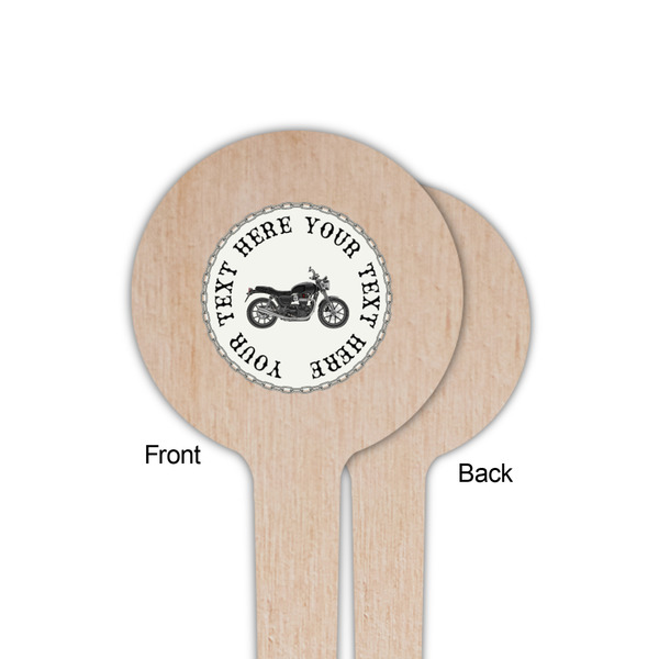 Motorcycle Wooden 4" Food Pick - Round - Single Sided - Front & Back