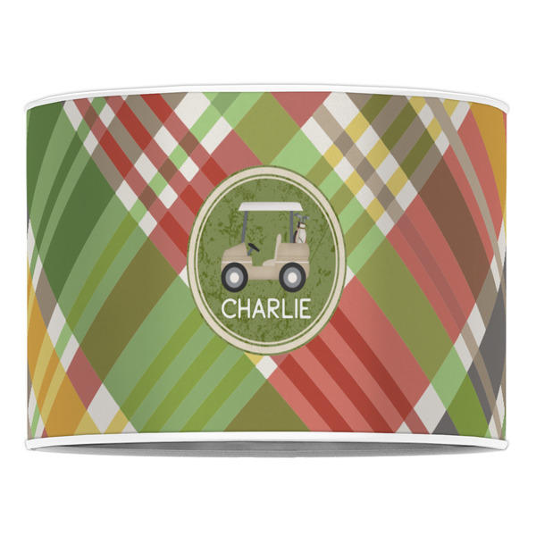 Golfer's Plaid 16" Drum Lampshade - FRONT (Poly Film)