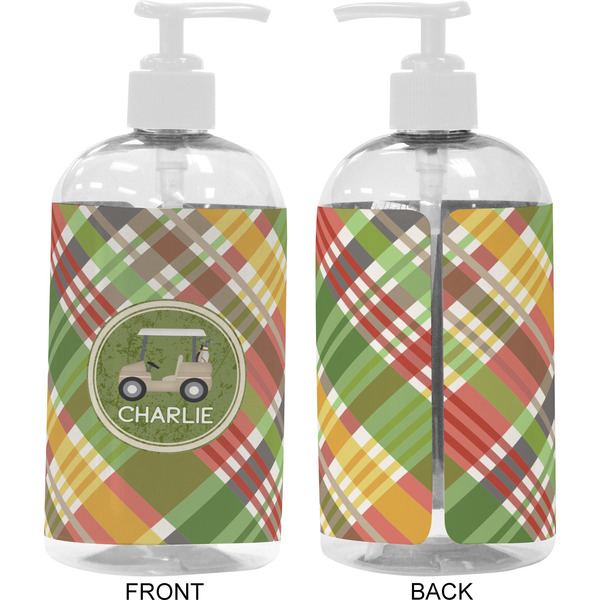Golfer's Plaid 16 oz Plastic Liquid Dispenser- Approval- White