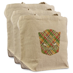 Golfer's Plaid Reusable Cotton Grocery Bags - Set of 3 (Personalized)