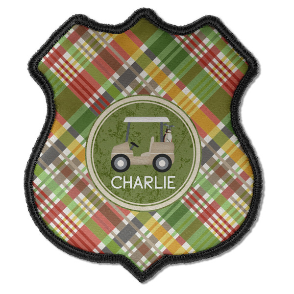 Custom Golfer's Plaid Iron On Shield Patch C w/ Name or Text