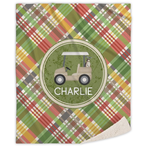 Custom Golfer's Plaid Sherpa Throw Blanket (Personalized)