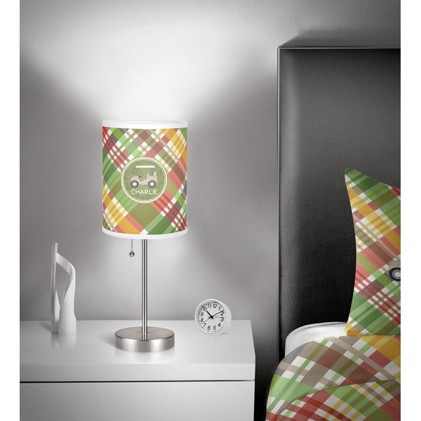 Golfer's Plaid 7 inch drum lamp shade - in room