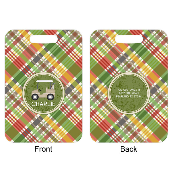 Golfer's Plaid Aluminum Luggage Tag (Front + Back)