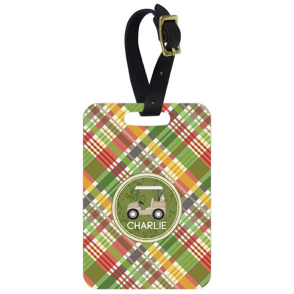 Custom Golfer's Plaid Metal Luggage Tag w/ Name or Text