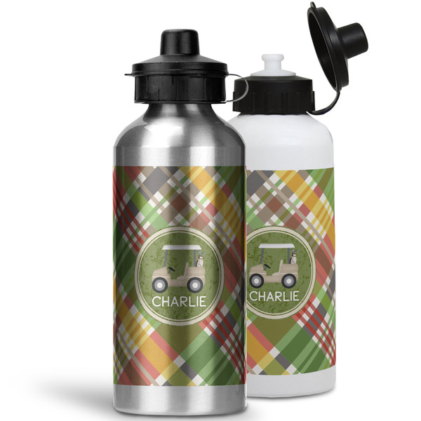Golfer's Plaid Aluminum Water Bottles - MAIN (white &silver)