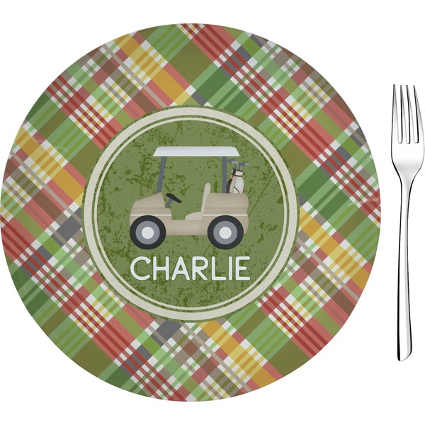 Custom Golfer's Plaid Glass Appetizer / Dessert Plate 8" (Personalized)