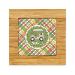 Golfer's Plaid Bamboo Trivet with Ceramic Tile Insert (Personalized)