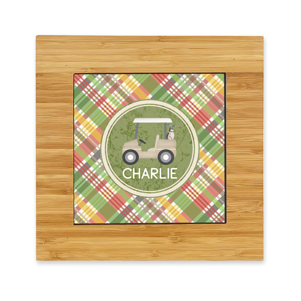 Custom Golfer's Plaid Bamboo Trivet with Ceramic Tile Insert (Personalized)