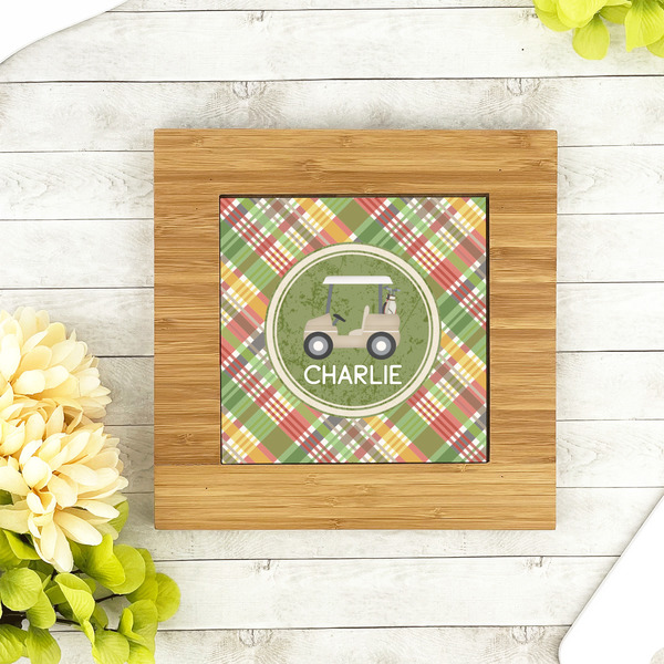 Golfer's Plaid Bamboo Trivet with 6" Tile - LIFESTYLE